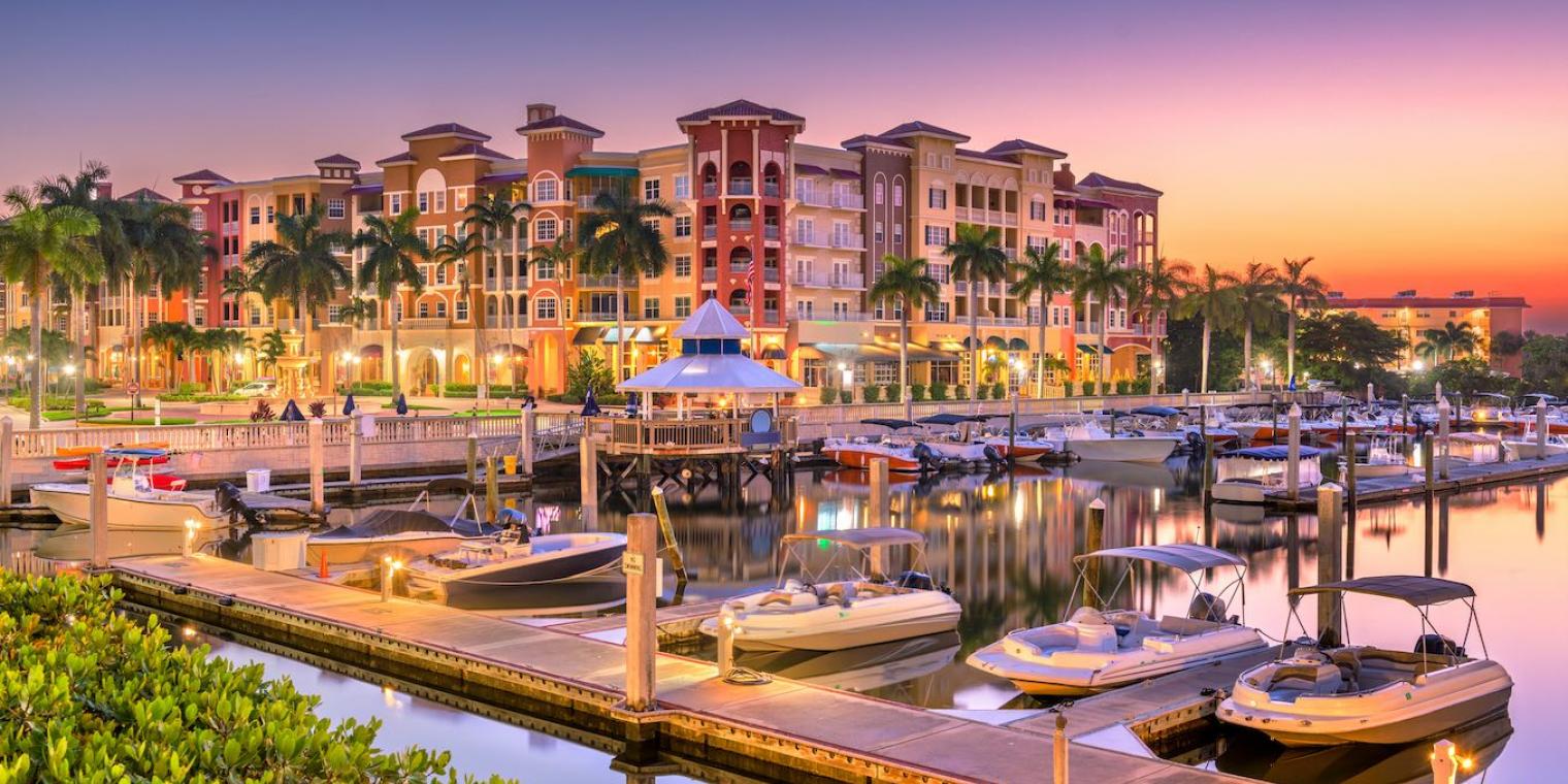 A marina in Naples at Sunset