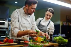 Chef Cooking and Sorting Vegetables