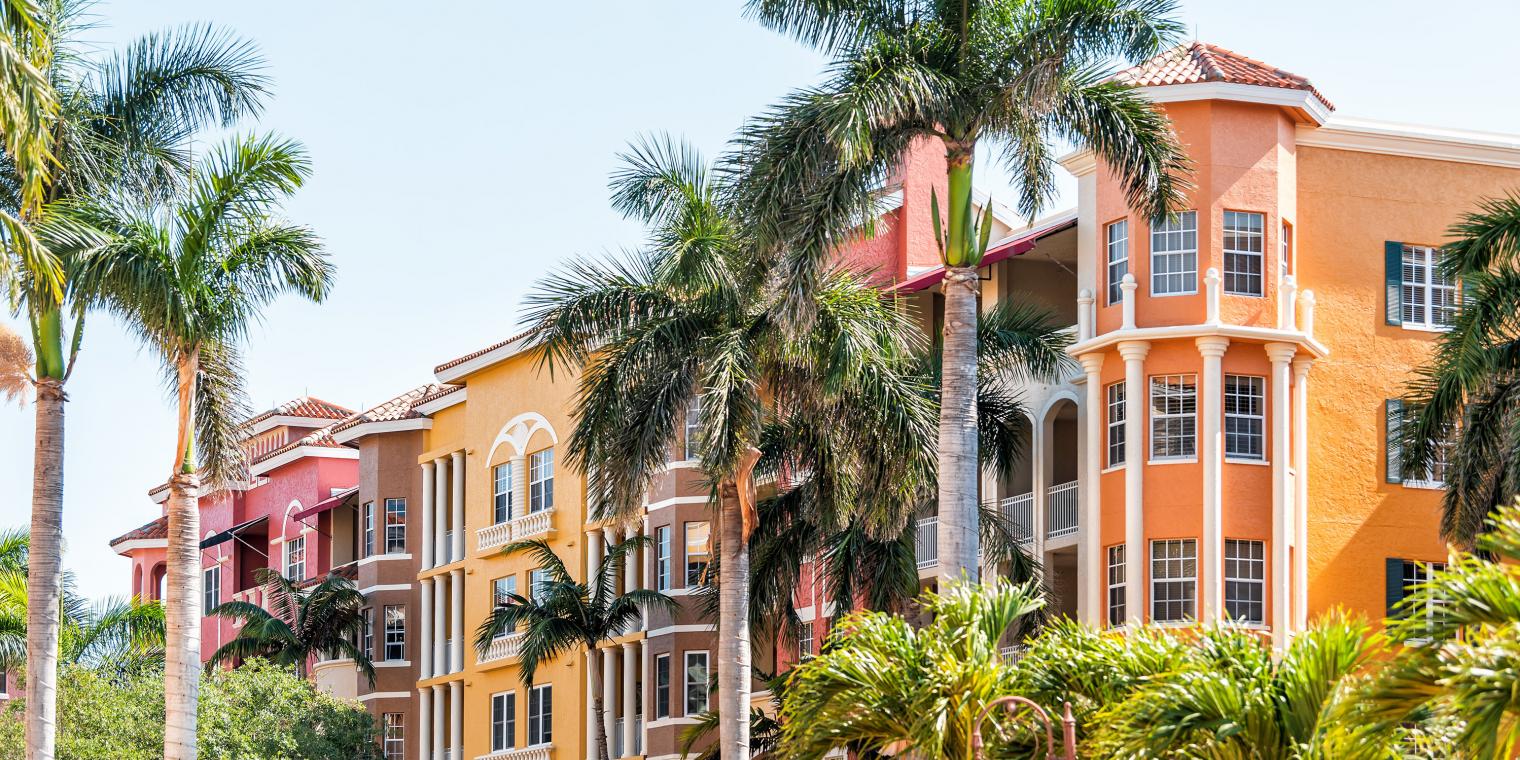 View of Naples Business Buildings and Palm trees